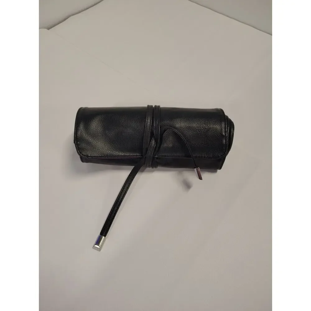 Younique Makeup Brush Case Roll Up Bag Zipper Pouch & Tie-15 slots Black Purple